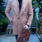 Men's coat, Slim-Fit, cream, Fur collar - PT428