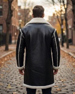 Alternative view of Cojoc negru lung de barbati, interior imblanit complet, slim-fit - CJ035