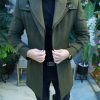 Palton de bărbați, Slim Fit, Verde cu nasturi si guler textil- PT486