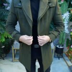 Palton de bărbați, Slim Fit, Verde cu nasturi si guler textil- PT486
