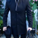 Palton de bărbați, Slim Fit, Negru cu nasturi si guler textil - PT463