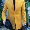 Palton de bărbați, Slim Fit, Galben cu nasturi - PT458