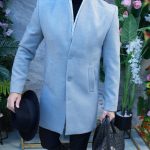 Palton de bărbați, Slim Fit, Gri cu nasturi si guler textil - PT481
