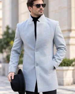 Una visione alternativa del Palton de bărbați, Slim Fit, Gri deschis, cu nasturi - PT489