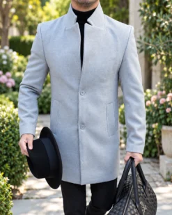 Cappotto da uomo, Slim Fit, grigio chiaro, con bottoni - PT489