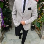 Light grey checked men's blazer, slim fit cut - SC1025