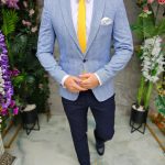 Sacou Albastru in carouri de bărbați, croiala Slim Fit- SC1016