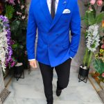Sacou Albastru electric de bărbați, Double Breasted, croiala Slim Fit- SC1023