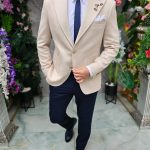 Sacou Bej din catifea de bărbați, croiala Slim Fit- SC1015