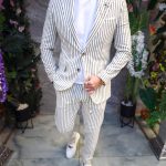 Traje de hombre, blanco a rayas, textura IN: chaqueta y pantalón - C5136