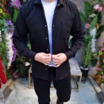 Cămașă neagra de bărbați, cu capse, stil raiat- CR180