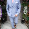 Costum de barbati Bleu pal cu nasturi argintii : Sacou si Pantalon - C5120