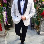 Costume de cérémonie blanc ivoire pour homme – Ensemble : veste, pantalon, nœud papillon – C5170