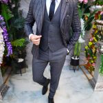 Dark grey checked men's suit: Jacket, waistcoat and trousers - C5117