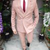 Costum de barbati Roz prafuit in dungi: Sacou si Pantalon - C5125