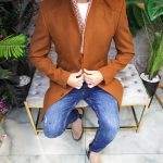 Palton de bărbați, Slim Fit, Maro cu guler textil - PT455