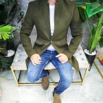 Palton de bărbați, Slim Fit, Verde cu nasturi - PT459