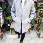 Palton de bărbați, Slim Fit, Gri, cu nasturi si guler textil - PT495