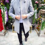 Men's coat, Slim Fit, Grey, Detachable fabric collar - PT441
