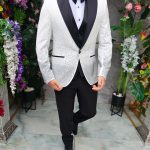 Traje blanco/negro NAS/MIRE, chaqueta, chaleco, pantalón y pajarita - C5178