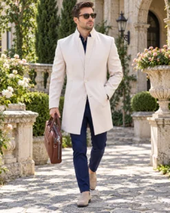 Una visione alternativa del Palton de bărbați, Slim Fit, Crem cu nasturi - PT444