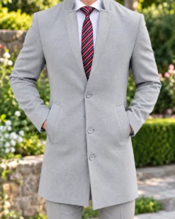 Cappotto da uomo, Slim Fit, grigio, con bottoni - PT499