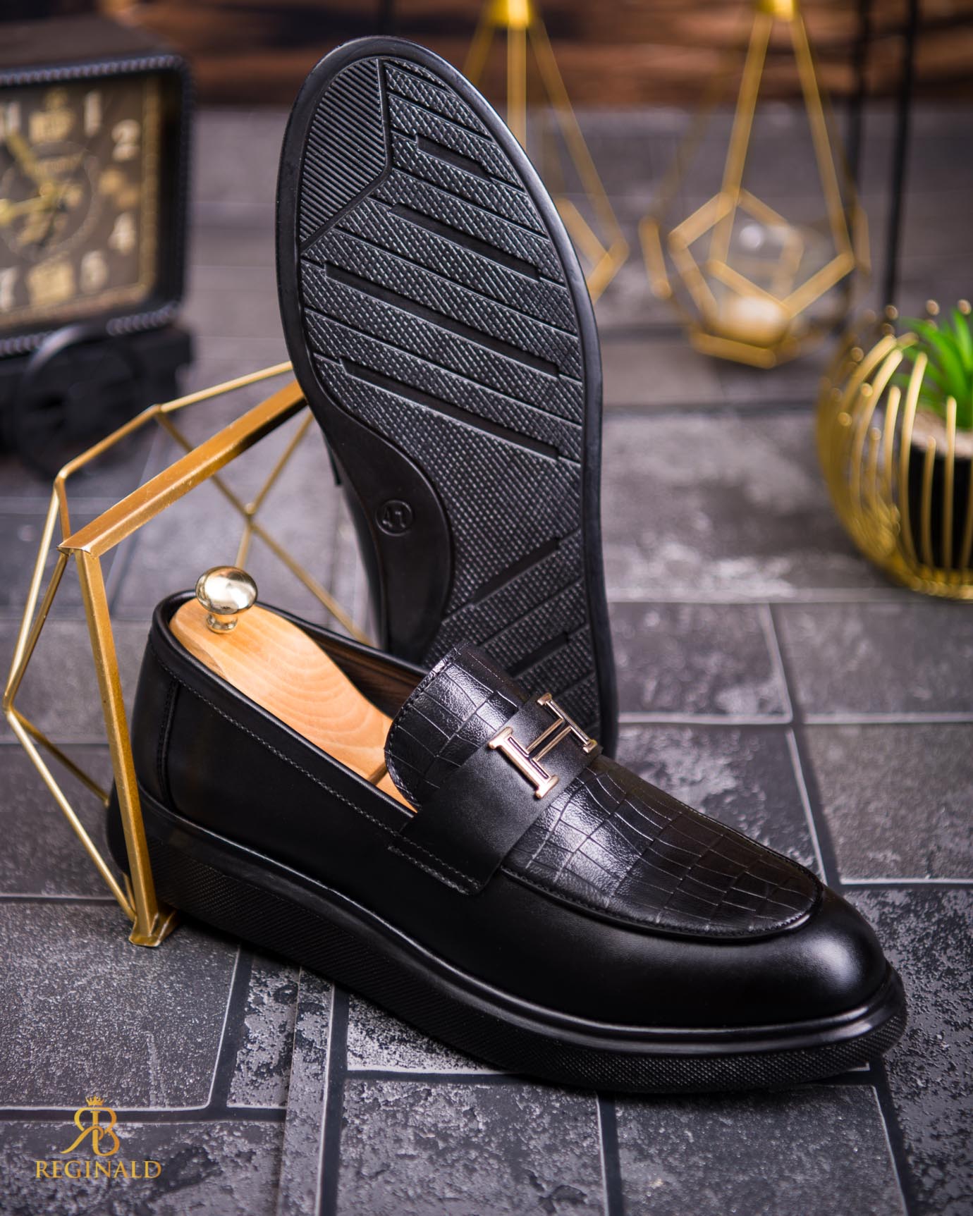 Mocasini de barbati casual, negru croc , talpa inalta ultra-usoara – AD752 - imagine 2