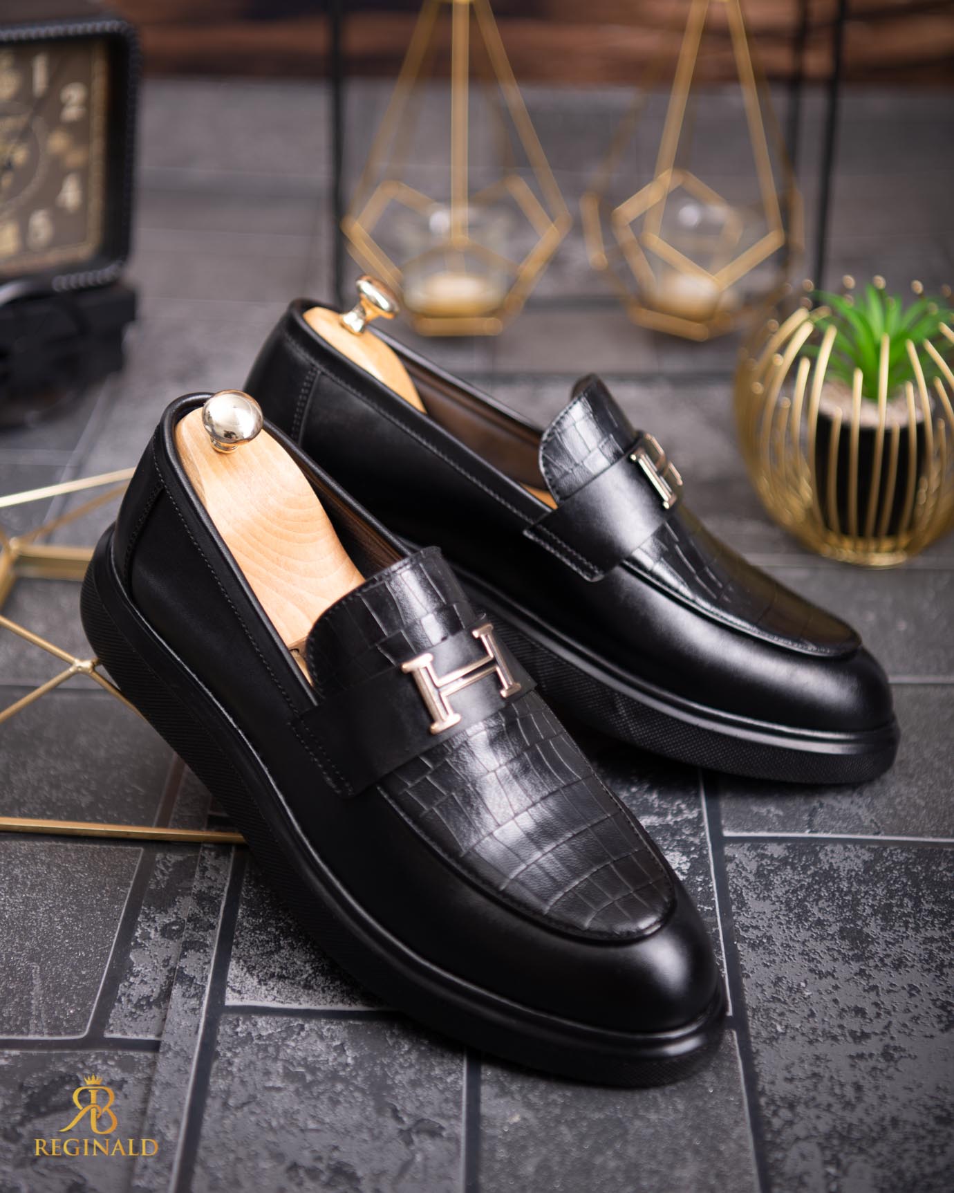 Mocasini de barbati casual, negru croc , talpa inalta ultra-usoara – AD752 - imagine 3