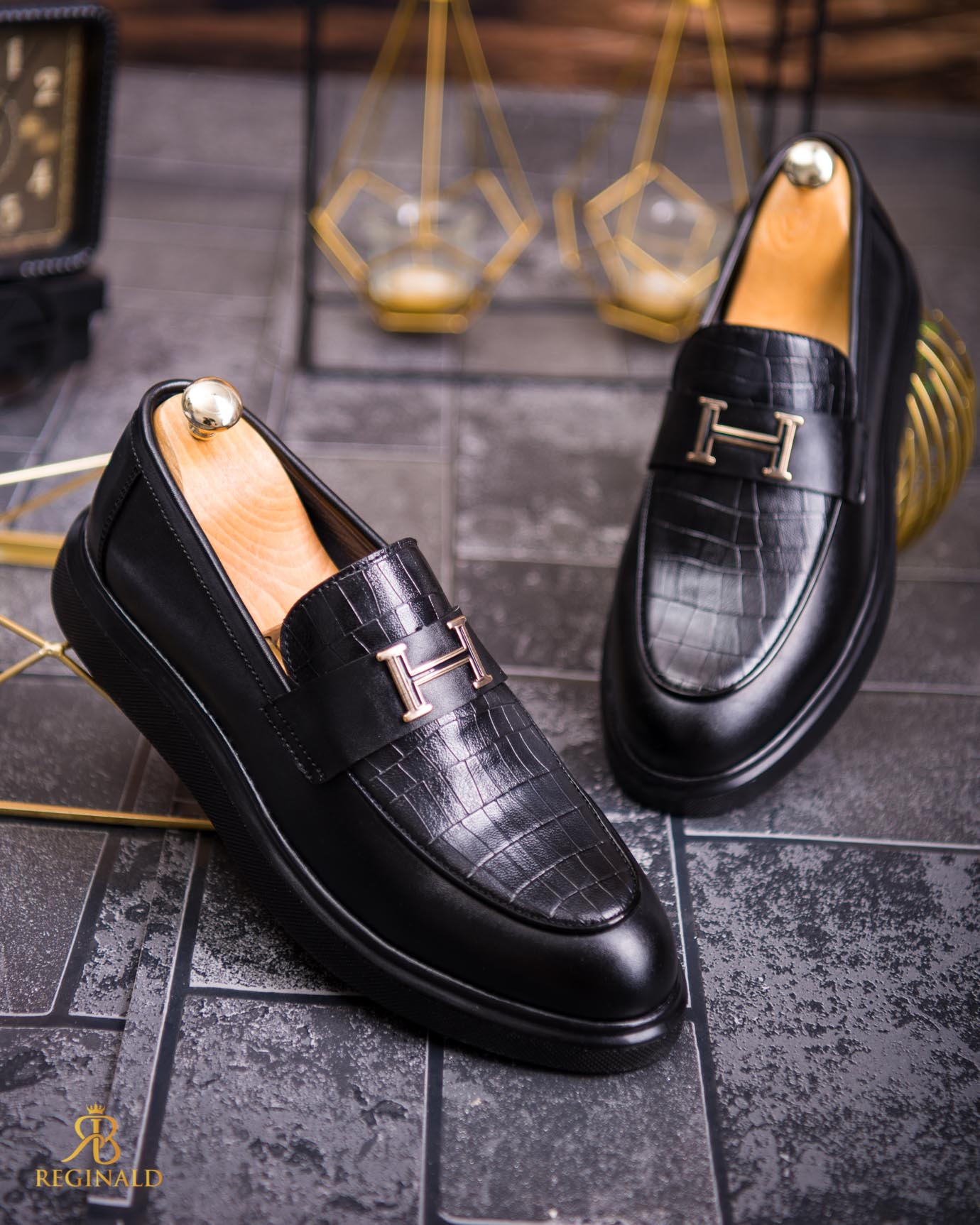 Mocasini de barbati casual, negru croc , talpa inalta ultra-usoara – AD752 - imagine 4