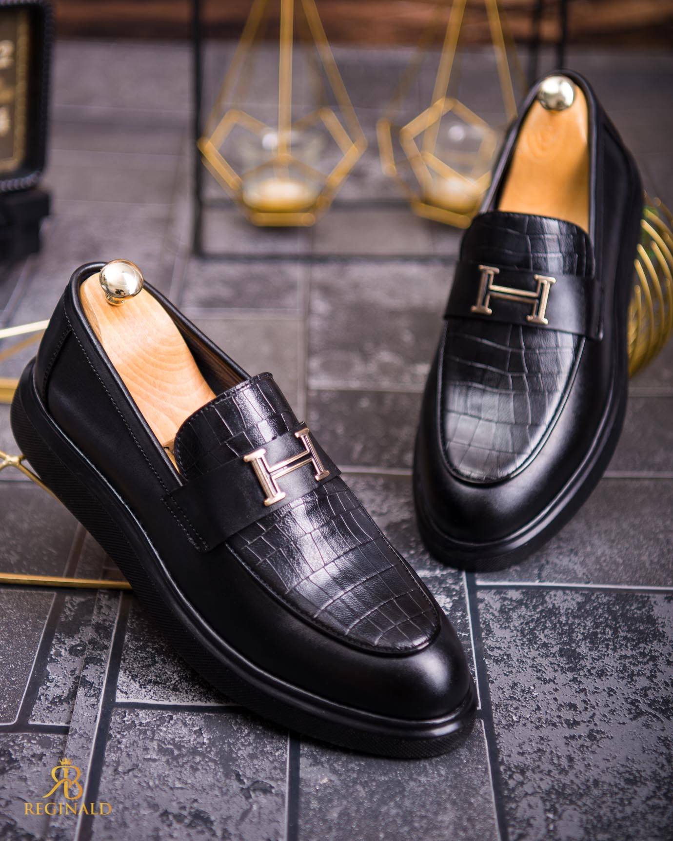 Mocasini de barbati casual, negru croc , talpa inalta ultra-usoara – AD752 - imagine 5