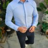 Cămașă bleu de bărbați, slim-fit - CR183