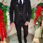 Black ceremonial suit, slim-fit: jacket, waistcoat, trousers, tie - C5202