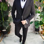 Costum ceremonie Negru barbati Set: Sacou, Vesta, Pantalon, Papion- C5191