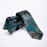 Ensemble cravate et mouchoir, turquoise à motifs - CV1074