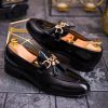 Pantofi Loafers de bărbați din piele naturala, Negru cu ciucuri- P1845