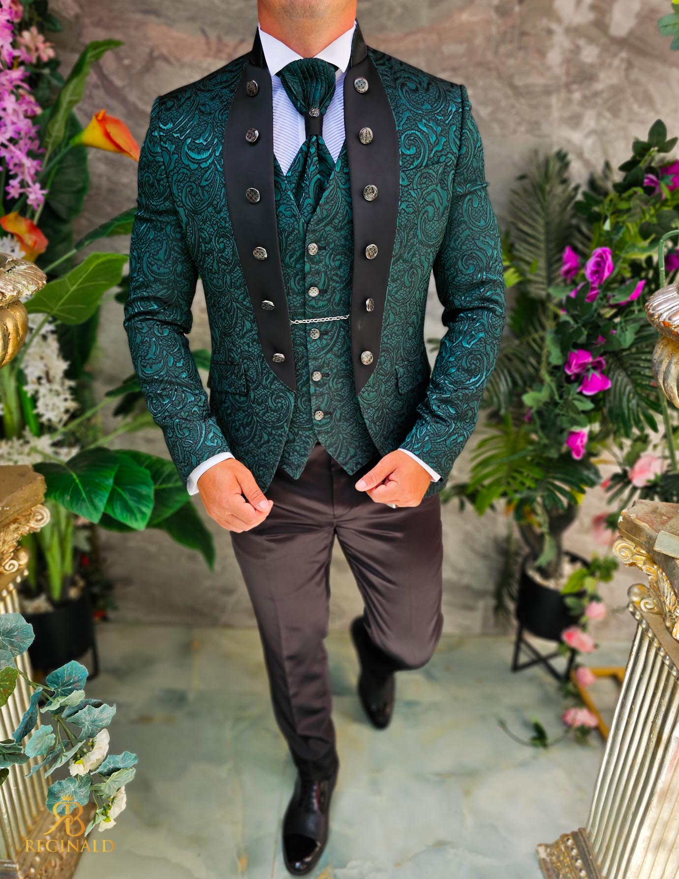 Costum verde elegant MIRE/NAS, set: 4 piese - C5236