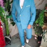Men's suit, blue with white stripes: jacket and trousers - C5215