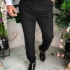 Pantaloni eleganti negri cu pense, elastici, Slim-Fit, croiala conica– PN845