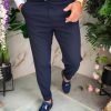 Pantaloni eleganti bleumarin, elastici, Slim-Fit, croiala conica– PN846