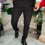 Black tailored trousers with pleats, IN, Slim-Fit, tapered cut – PN847