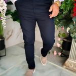 Navy blue pleated smart trousers, IN, Slim-Fit, tapered cut – PN849