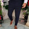 Pantaloni eleganti bleumarin cu pense, elastici, Slim-Fit, croiala conica– PN851