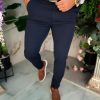 Pantaloni eleganti bleumarin, elastici, Slim-Fit, croiala conica– PN854