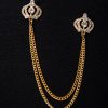 Lanț metalic pentru sacou,Coroane cu pietre albe, Auriu- LT533