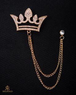 Lanț metalic pentru sacou,Coroana cu pietre albe, Auriu- LT530