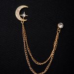 Cadena metálica para chaqueta, con luna y estrella con piedras blancas, dorada - LT516