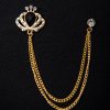 Lanț metalic pentru sacou,Coroana cu pietre albe si negre, Auriu- LT536