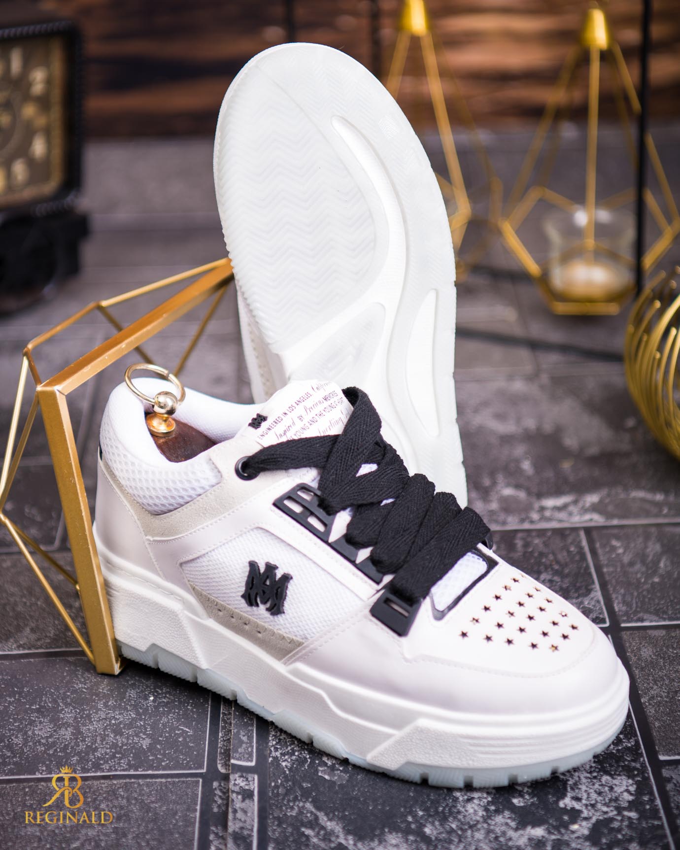 Adidasi de bărbați cu talpa înaltă, albi– AD798 - imagine 2