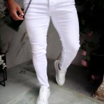 Blugi albi de bărbați, skinny fit, elastici si conici - Colectia 2021 - BG833