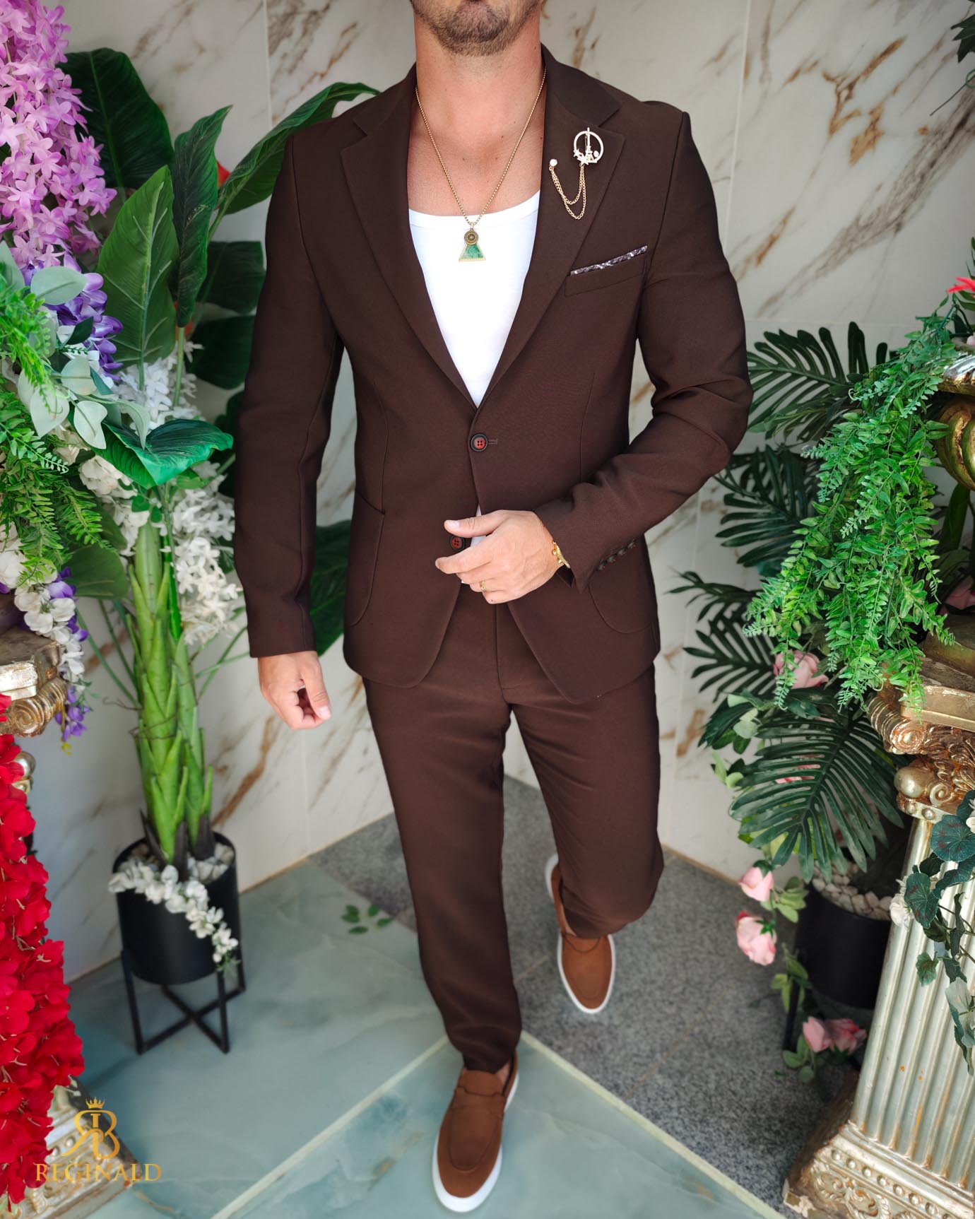 Costum de bărbați, Maro, elastic: Sacou si Pantalon cu snur - C5211 - imagine 4